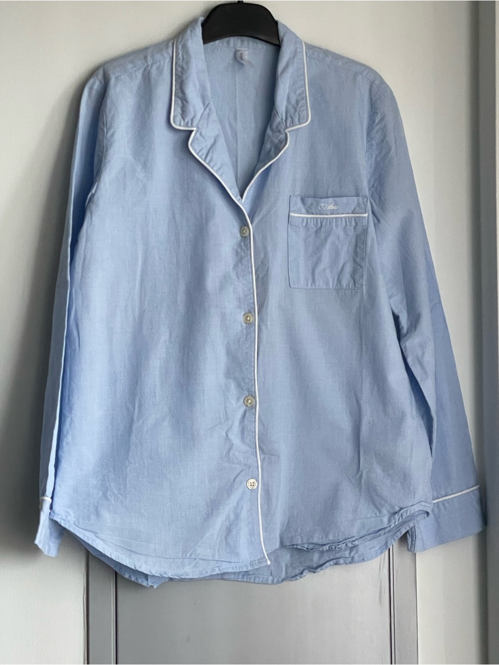 GAPBODY Poplin Light Blue with White Piping Button-Up PJ Long Sleeve Shirt